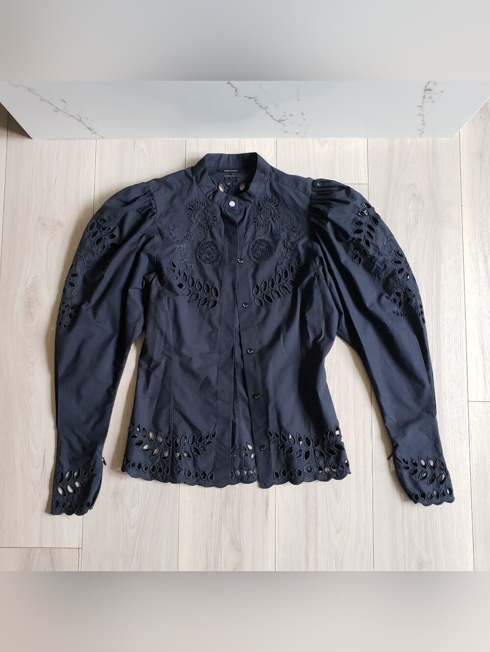 Isabel Marant Danala Broderie anglaise Blouse Black Embroidered Top 38